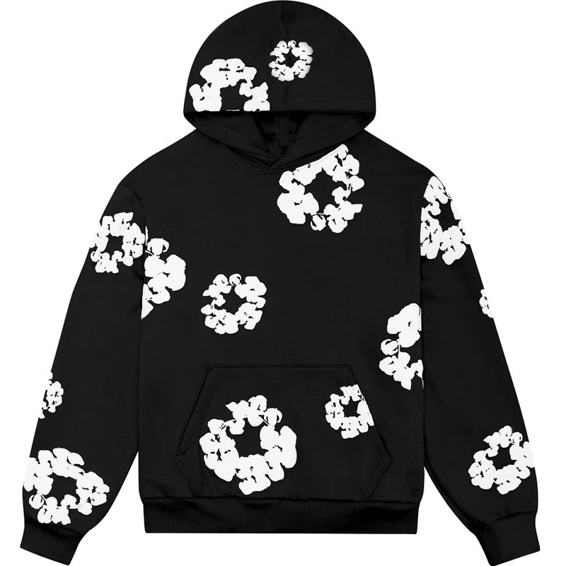 cotton foam printed high-street hooded sweatshirt and casual pants
