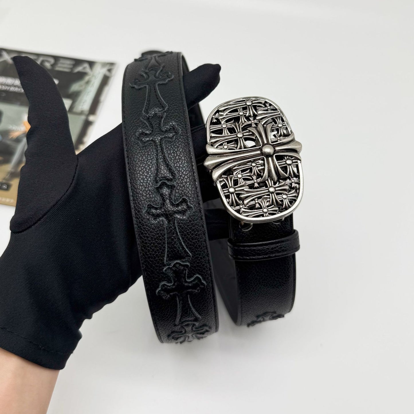 Croch pin le belt, men's roller, hollowed-out cross, Chang Chun Tomb, women's belt, star style, retro