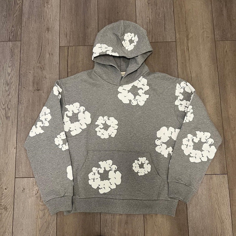 cotton foam printed high-street hooded sweatshirt and casual pants