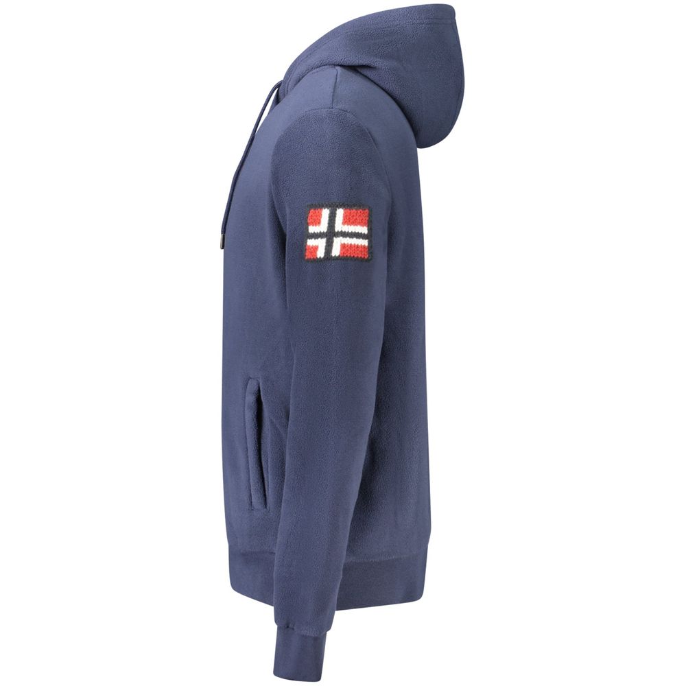 Blue Polyester Men's Hooded Sweater