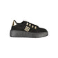 Black Polyester Women Sneaker with Gold Detail and Rhinestone Accents