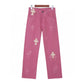 Cross-stitched embroidered washed jeans, couple loose jeans