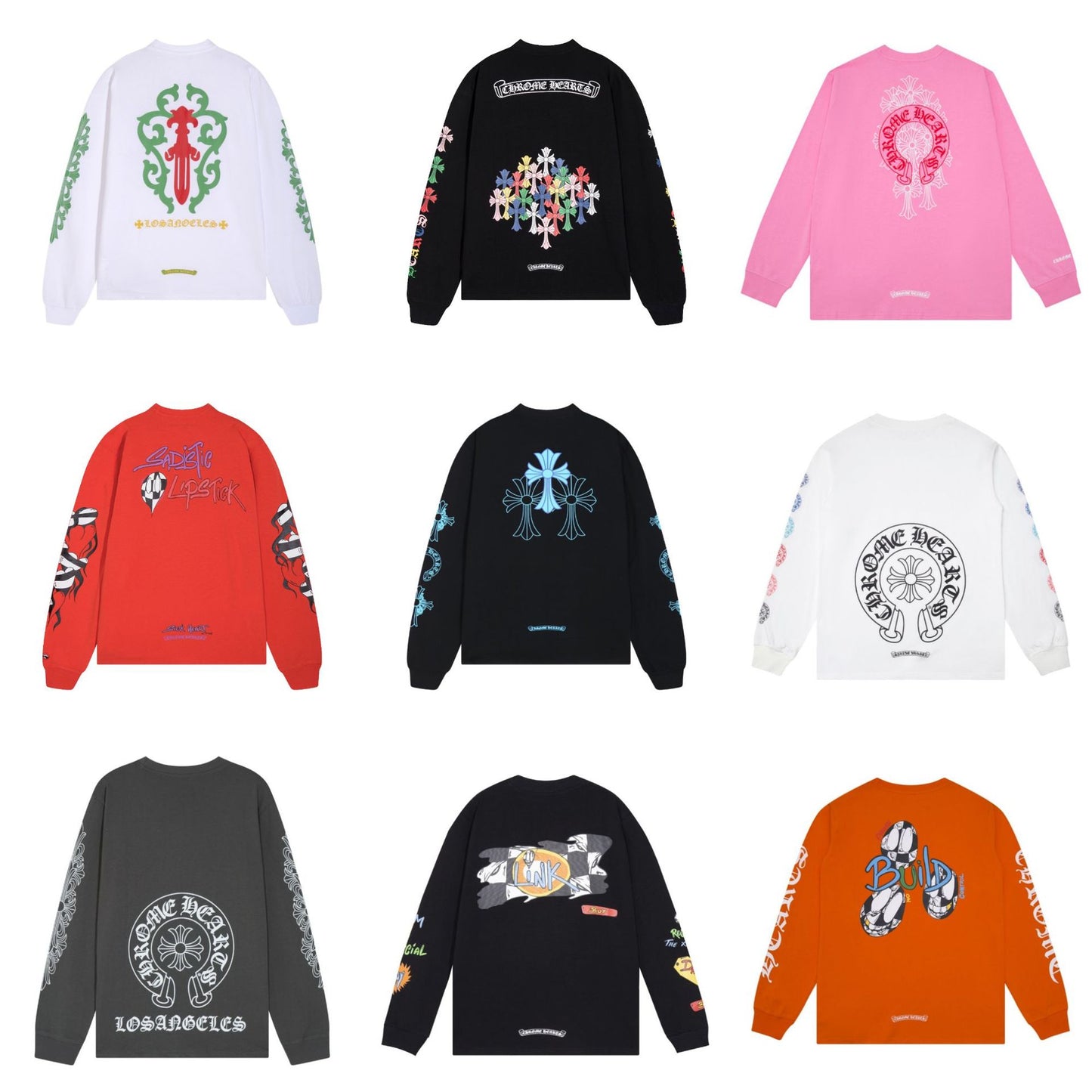 Chrome Heart Kro 伈 collection of high-quality double-yarn pure cotton printed long-sleeved T-shirts